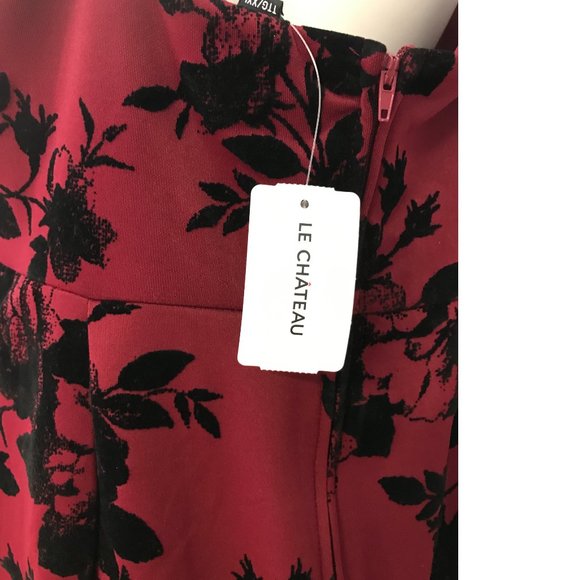 NWT Le Chateau PLUS SIZE Flocked Wine Burgundy Red Maxi Gala Dress Gown Wedding - Picture 7 of 8